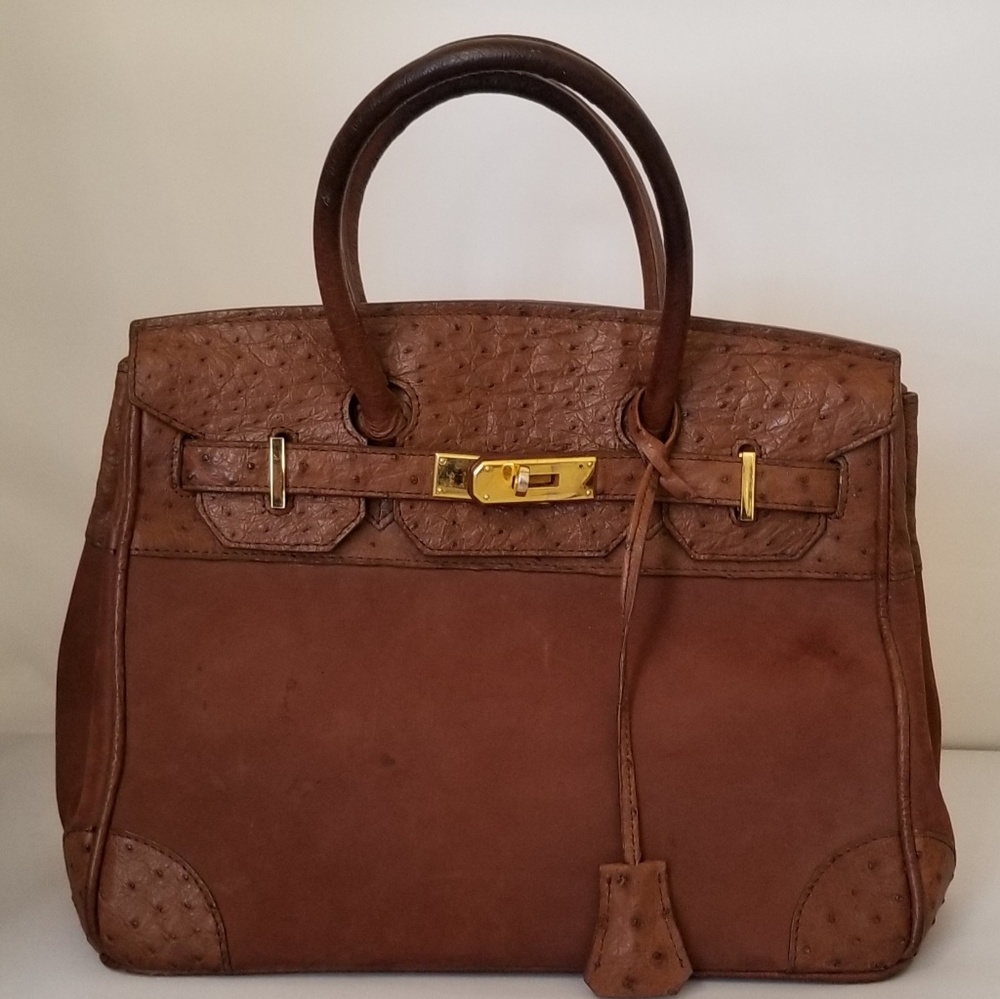 Genuine Ostrich Leather and Suede Handmade Bag